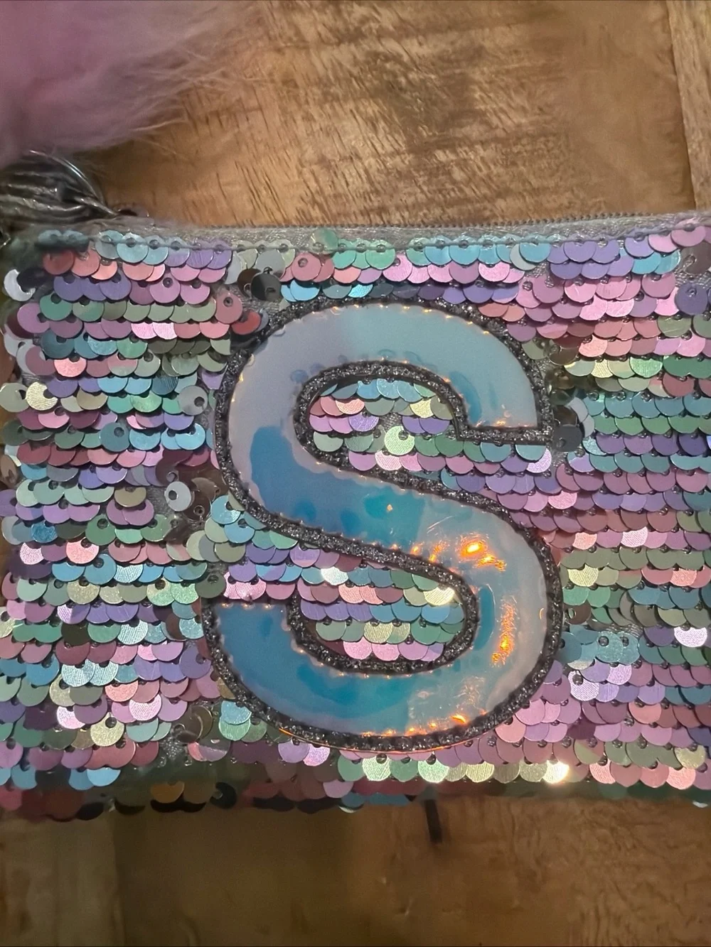 Justice Pastel Sequin Coin Purse with Fluffy Pom Pom